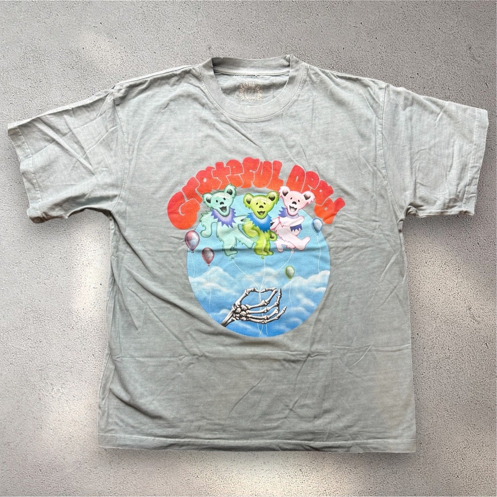 Grateful Dead Dancing Bears Balloon Graphic T-Shirt Gray Blue Mens Large